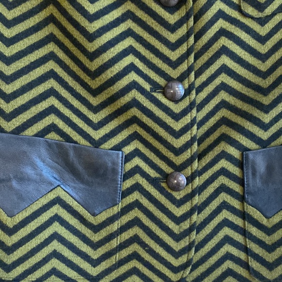EUC RARE 80s -90s JC de Castelbajac chevron jacket wool with leather accents - Picture 6 of 15